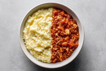 Delicious Comfort Food: Creamy Mashed Potatoes and Savory Ground Meat in a Bowl