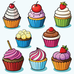 A set of cupcakes with cream, Silhouette, Cupcake, fairy cake. 3d realistic vector icon set