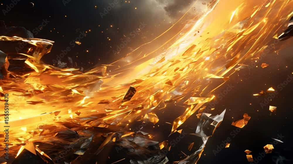 Poster abstract explosion in space with rocks and stones burst in flame, sci-fi and technology background
