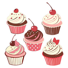 Sweet food. 3d vector icon set. Cake, ice cream, panna cotta, bubble tea, donut, cup of coffee, chocolate, candy