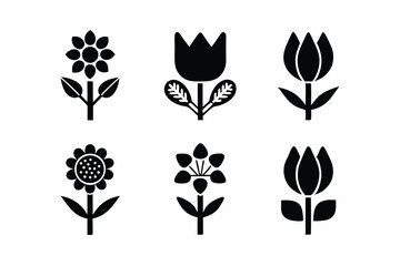 set of Tulip icon vector silhouette illustration isolated on white background