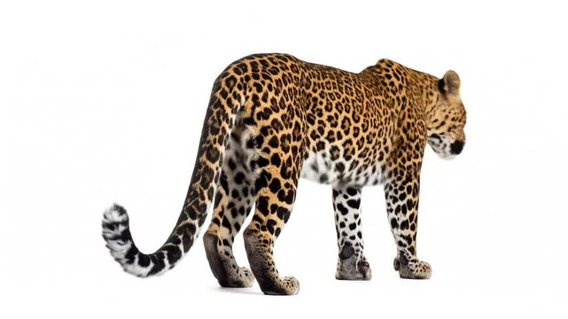 Majestic Leopard Prowling on Isolated White Background Studio Shot Footage