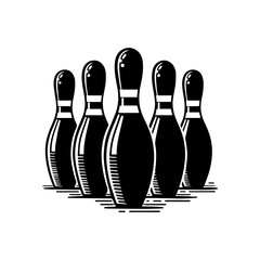 Flat black bowling pin icon on transparent background. Simple minimalist vector silhouette perfect for sport logos, bowling alleys, and game designs. Clean outline in EPS/SVG/PNG formats.