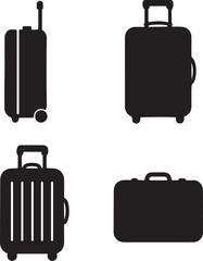 Suitcase silhouette of icons set side, front, back, and top views vector art illustration