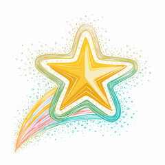 Obraz premium five-point star in sunny yellow scribble with trailing tail of mint, lavender, and coral hues