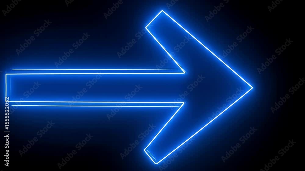 Aufkleber neon blue glowing arrow points right on black backdrop for wayfinding or motion graphics projects