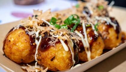 served takoyaki balls with sauce 
