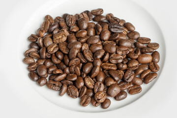 Close up of coffee beans roasted. Fresh dark brown coffee beans or many roasted coffee beans. Roasted coffee beans pile. Png transparency