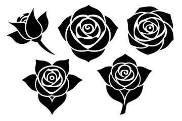 set of Rose vector silhouette illustration isolated on white background