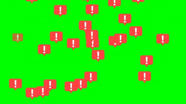 Alert Chat Bubble Animation with Exclamation Marks, Warning Popups on Green Screen 4K