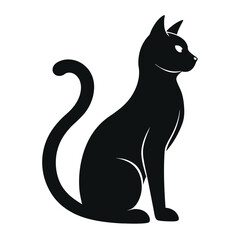 Black Cat Silhouette Icon on White Background