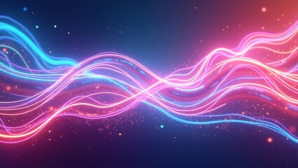 Pink and Blue Glowing Wave Lines Abstract Background