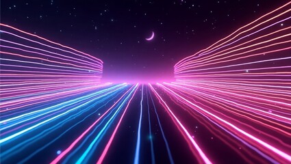 Pink and Blue Neon Light Trails Night Sky Background
