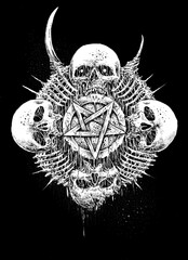 heavy metal pentagram pen illustration
