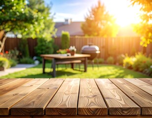 Sunny backyard patio table