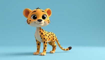 Cute Cartoon Leopard Character with Playful Expression and Friendly Stance