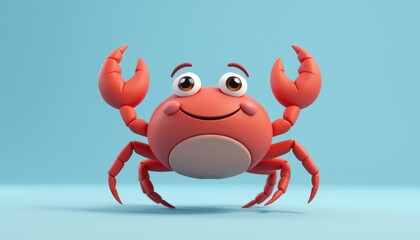 Friendly Cartoon Crab Character with Bright Red Claws and Smile