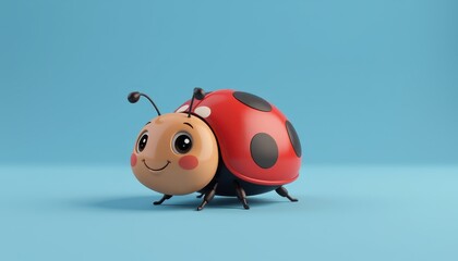 Cute and Colorful Cartoon Ladybug on a Bright Blue Background