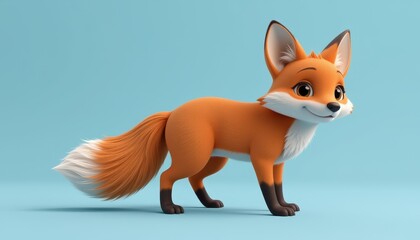 Cute Cartoon Fox Character on Blue Background with Playful Expression