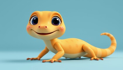 Cute Cartoon Gecko Character with Big Eyes and Friendly Smile