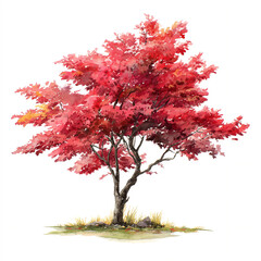 Fototapeta premium A single watercolor radiant Himalayan maple with red leaves