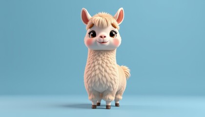 Cute Cartoon Llama Character with Big Eyes and Fluffy Fur