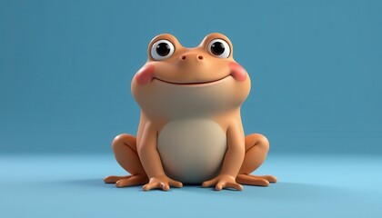 Cute Cartoon Frog with Big Eyes and Cheerful Expression on Blue Background
