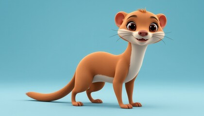 Cute and Friendly Cartoon Ferret Character on Blue Background