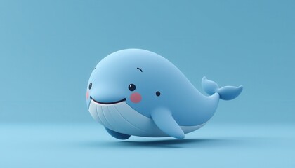 Cute Blue Whale Character with Simple Design and Bright Smile
