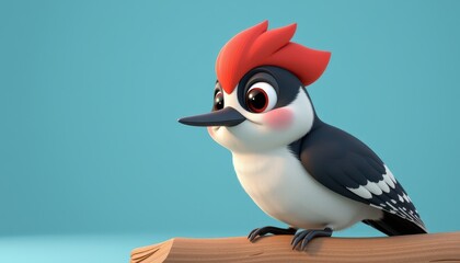 Cute Cartoon Woodpecker Character with Vibrant Colors and Big Eyes