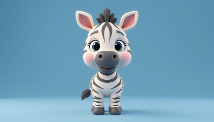 Cute Cartoon Zebra Character with Bright Eyes and Cheerful Smile