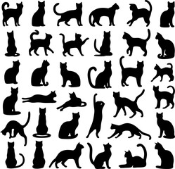 Silhouette cat collection featuring multiple feline poses ideal for designers seeking diverse cat graphics and illustrations