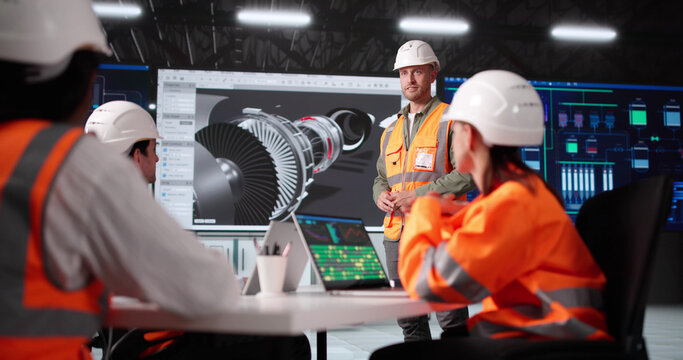 Multiracial Aerospace Engineer Giving Presentation On 3D Technology