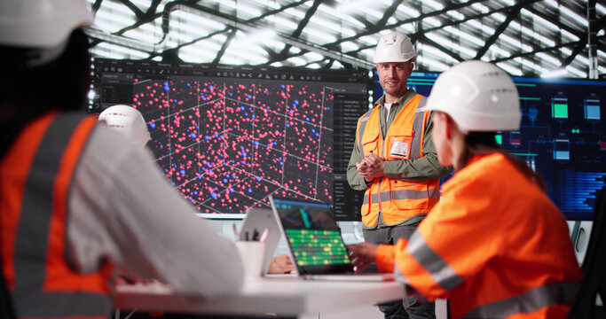Multiracial AI Presenter Teaching Engineers Big Data