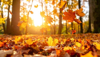 Autumn leaves falling in park