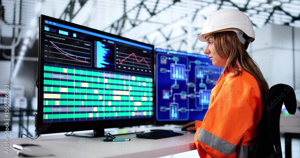 Poster Young Female Engineer Using SCADA System To Operate Processes