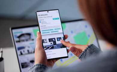 Real Estate Agent: Woman Scrolling Through Property Listings