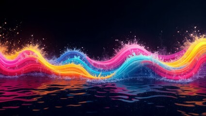 Vibrant Rainbow Waves Splashing Dark Water colorful