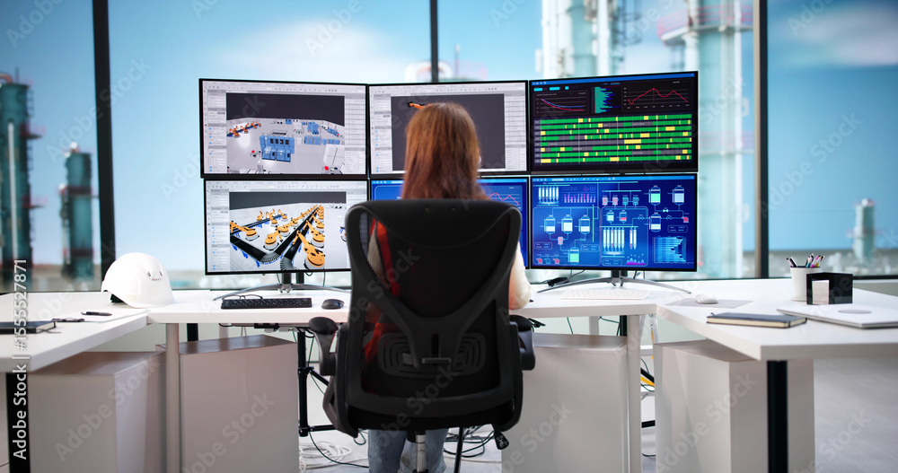Poster female engineer utilizing cad software