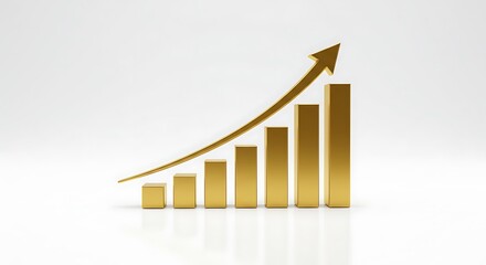 Obraz premium Title Golden upward trending bar graph. Suitable for financial presentations, reports, and business articles. Trend analysis concept with stylish design.
