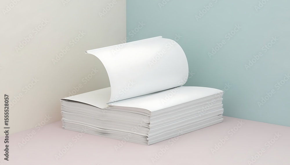 Poster flipping page on stack of paper sheets mockup design