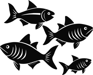 Fototapeta premium Vector illustration set of cute cartoon tropical fish swimming in the ocean, cute animal, graphic, clipart, isolated, collection, set