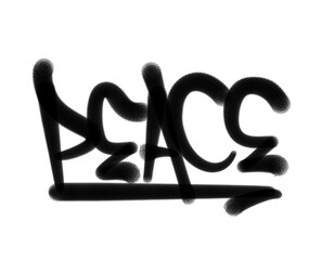 textured sprayed graffiti tagging letters PEACE isolated in black © frawwws