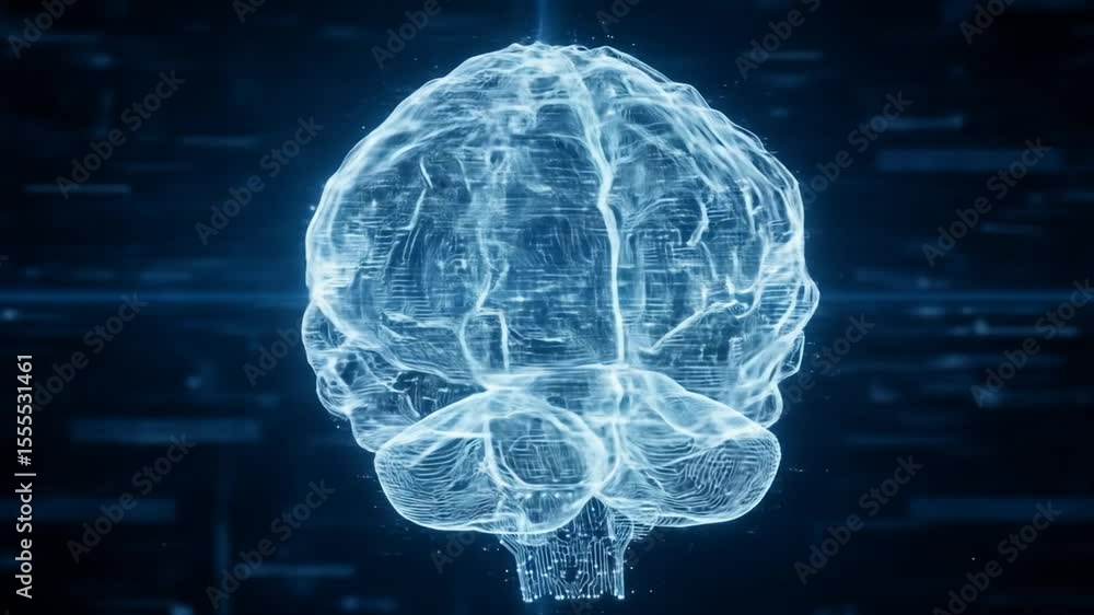 Poster animated brain with circuit board design glowing on dark background