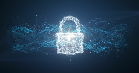 Composite image of padlock and connecting lines