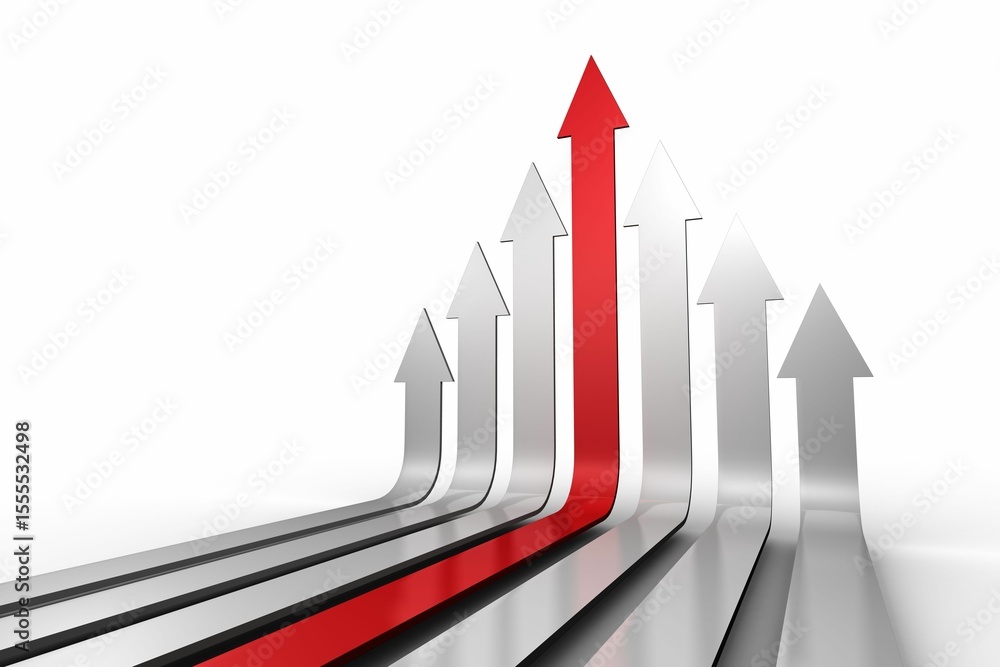 Poster red arrow pointing up with grey arrows