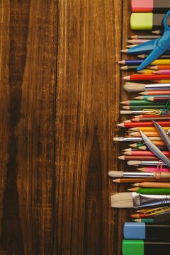 High angle view of color pencils on table