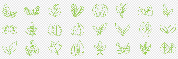 Set of green leaf icons. Green color. Leafs green color icon logo. Leaves on white background. Ecology. Vector illustration.