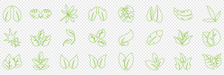 Green leaf icons set. Leaves icon on isolated background. Collection green leaf. Elements design for natural, eco, vegan, bio labels. Vector illustration EPS 10