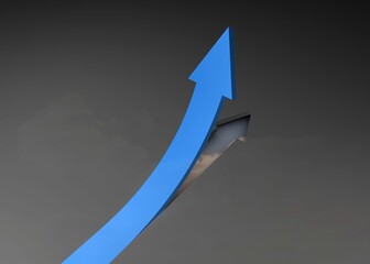 Blue arrow pointing up from grey surface